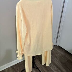 Two piece light yellow flannel pants, lightweight material beautiful